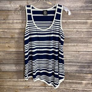Bobeau Womens Tank Top Tunic Size M Striped Navy Blue Sleeveless Asymmetrica Hem